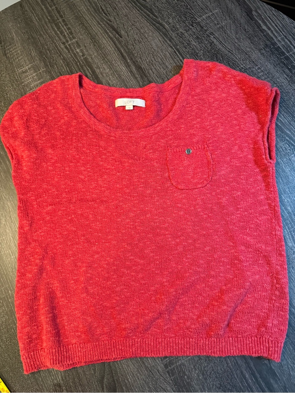 LOFT Bright Red Short Sleeve Knit Top with Pocket